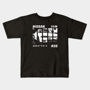 NISSAN SKYLINE GT-R R32 Black 'N White 3 (Black Version) Kids T-Shirt